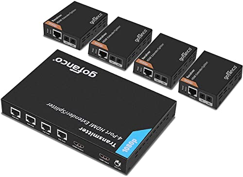 gofanco Prophecy 1×4 HDMI Extender Splitter 1080p Over Cat5e/Cat6/Cat7 Ethernet Cable with HDMI Loopout – Up to 50m/165ft – EDID Management, Bi-Directional IR Remote Control (1 in 4 Out / 4-Port)