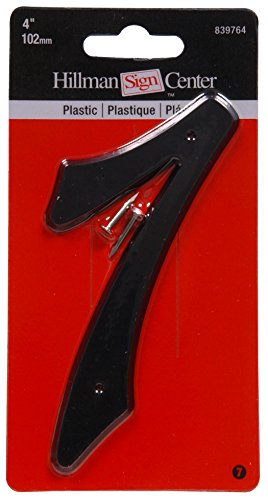 HILLMAN 839764 Nail On Character Number 7 Seven Sign with Predrilled Mounting Holes Includes Hardware, Black Plastic, 4 Inches 1-Sign