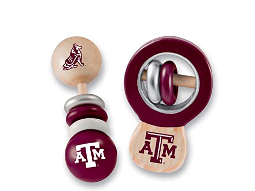 BabyFanatic Wood Rattle 2 Pack – NCAA Texas A&M Aggies – Officially Licensed Baby Toy Set