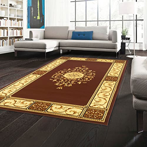Superior Elegant Medallion Collection 5′ x 8′ Area Rug, Attractive Rug with Jute Backing, Durable and Beautiful Woven Structure, Floral Medallion Rug with Broad Border – Toffee