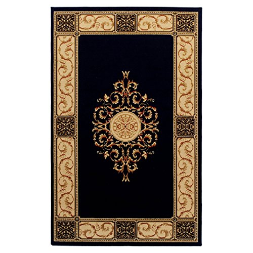 SUPERIOR Elegant Floral Medallion Design Area Rug, Perfect Hardwood, Tile, or Carpet Cover, Ideal for Bedroom, Kitchen, Living Room, Entryway, or Office, Luxury Home Decor, 5′ x 8′, Midnight Blue