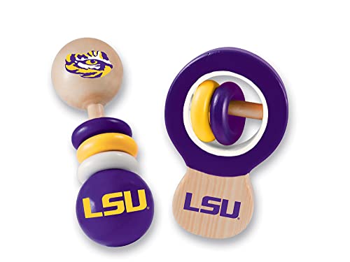BabyFanatic Wood Rattle 2 Pack – NCAA LSU Tigers – Officially Licensed Baby Toy Set