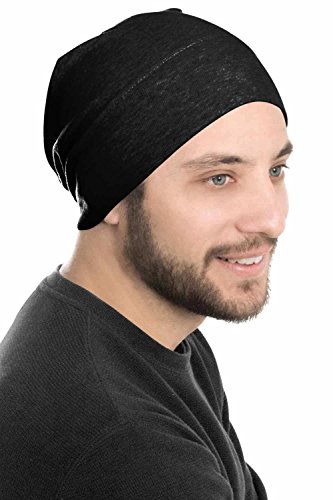 Headcovers Unlimited Mens Relaxed Beanie-Caps for Men with Chemo Cancer Hair Loss Black