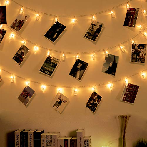 Ohbingo 30 Led Outdoor Christmas Lights Photo Clips String Lights USB Operated Fairy Lights Patio lights for Xmas, Bedroom, Indoor, Party, College Dorm Room, Ideal Gift 12ft Warm White