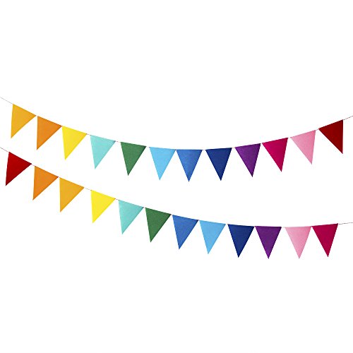 Rainbow Felt Fabric Bunting, 24 Pcs/ 16.4 Feet(2 Pack) Decoration Banners for Birthday Party, Baby Shower, Window Decorations and Children’s Play Room Decorations