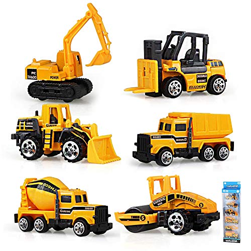Gimilife Play Vehicles, 6 Set Toy Construction Vehicles, Assorted Trucks Mini Car Toy, Friction Powered Push & Play Engineering Vehicles for Age 3 Years and Up Boys and Girls as Gift