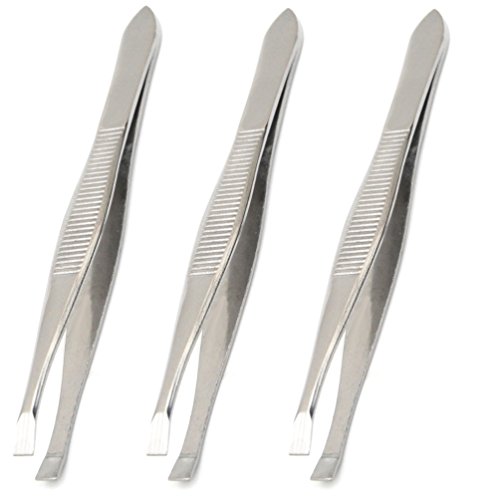 Luxxii (3 Pack) Flat Tweezers – Stainless Steel Flat Tweezers Hair Plucker for Hair and Eyebrows Personal Care (C_FLAT)