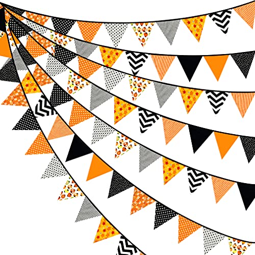 24 Pcs/23 Feet Fabric Banner,Colored Pennant Flag,Vintage Triangle Bunting,Hanging Cotton Garland for Baby Birthday Shower,Wedding Theme Party,Window Decorations(Orange).