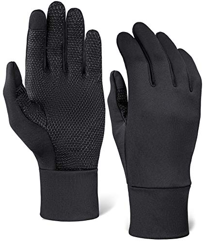Touch Screen Running Gloves – Black Winter Glove Liners for Texting, Cycling, Driving, Exercise & Sports – Thin, Lightweight & Warm Cold Weather Thermal Touchscreen Gloves – Super Grippy Palm