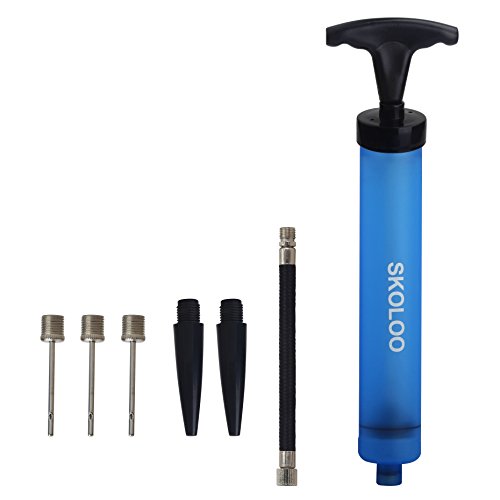SKOLOO 10″ Portable Hand Air Ball Pump Inflator Kit with Needle, Nozzle, Extension Hose for Soccer Basketball Football Volleyball Water Polo Rugby Exercise Sports Ball Balloon Swim Inflatables, Blue