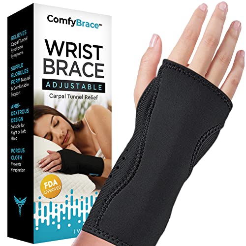 ComfyBrace Night Wrist Sleep Support Brace – F.D.A.- Fits Both Hands – Cushioned to Help With Carpal Tunnel and Relieve and Treat Wrist Pain, Adjustable, Fitted