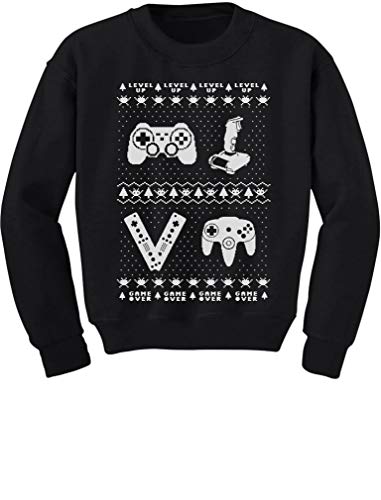 Game On Santa Long Sleeve Shirt Kids Gamer Ugly Christmas Sweater Style Large Black