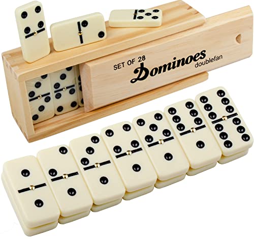 Dominoes Set for Adults, Dominoes Set Double Six, Double 6 Professional Domino Tiles with Spinner in Wooden Box,28 pcs Domino Set 28 Tiles with Natural Wooden Case