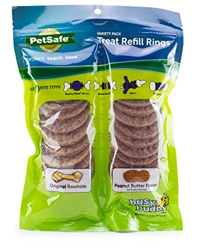 PetSafe Treat Rings for Busy Buddy Dog Toys – Easy to Digest – Interactive Toy Refills for Aggressive Chewers – Stimulating Puppy Supplies – Eases Stress – 24 Rings – Size C – Original/Peanut Butter