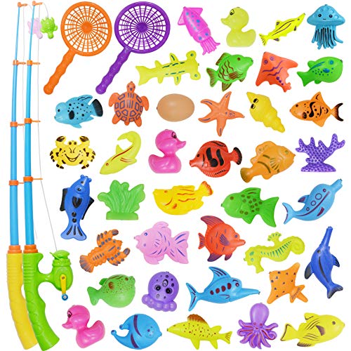 Bath Toy,39 Piece Magnetic Fishing Toy, Waterproof Floating Fishing Play Set in Bathtub Pool Bathtime Learning Education Toys for Boys Girls Toddlers,Fishing Game for Kids Party Favors