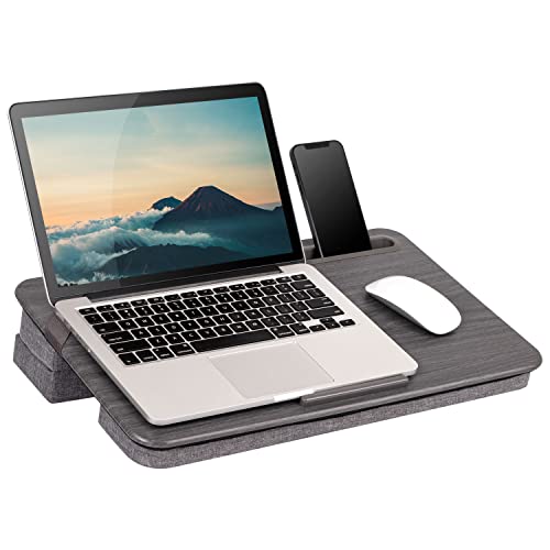 LapGear Elevation Lap Desk with Device Ledge, Phone Holder, and Booster Cushion – Gray Woodgrain – Fits up to 15.6 Inch Laptops – Style No. 87965