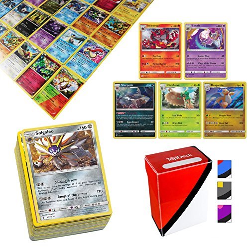 Totem World 100 Cards with 5 Rare Cards and Totem Deck Box Compatible with Pokemon Cards