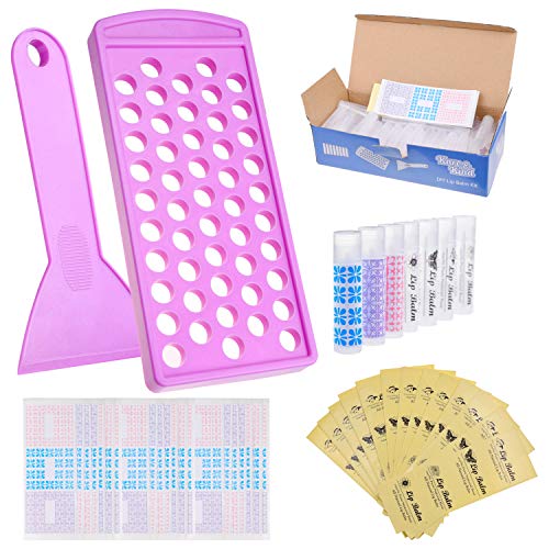 Lip Balm Crafting Kit – Lip Balm Filling Tray and Spatula – BPA Free – 50 Empty Lip Balm Tubes with Caps (Clear) – 3/16 Oz (5.5 ml) – 50 Writeable and 50 Printed Stickers – Make Natural Lip Balm – DIY