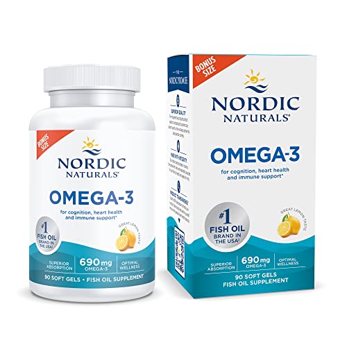 Nordic Naturals Omega-3, Lemon Flavor – 90 Soft Gels – 690 mg Omega-3 – Fish Oil – EPA & DHA – Immune Support, Brain & Heart Health, Optimal Wellness – Non-GMO – 45 Servings