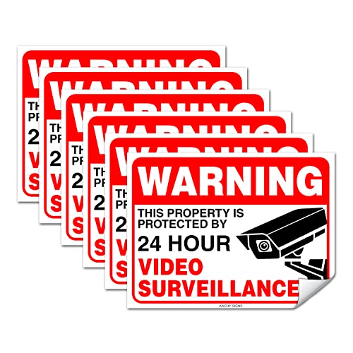 (Set of 6) Warning – 24 HR Video Surveillance Sticker- 3″ x 4″ – Durable Self Adhesive 4 Mil Vinyl – Laminated – Fade & Scratch Resistant – Waterproof – No Trespassing Private Property Security Recording Sign