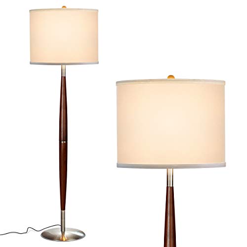 Brightech Lucas LED Floor Lamp, Modern Lamp for Living Rooms & Offices, Great Living Room Décor, Tall Lamp with Drum Shade & Handsome Wood Finish, Bohemian Standing Lamp for Bedroom Reading