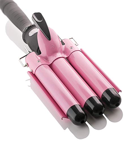 Alure Three Barrel Curling Iron Wand with LCD Temperature Display – 1 Inch Ceramic Tourmaline Triple Barrels, Dual Voltage Crimping Tool, Best Hair Waver for Beachy/Frizz Free Waves (Pink/Black)