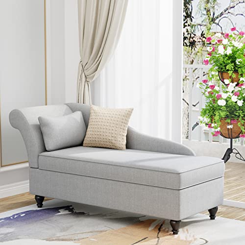 Modern Chaise Lounge Indoor with Storage Fabric Chaise Lounges Chair Sleeper Lounge Sofa Recliner Chair for Bedroom Office Living Room & Small Apartment SEAT Size 48Lx 24Ｗx 17 Hinch Left Arm