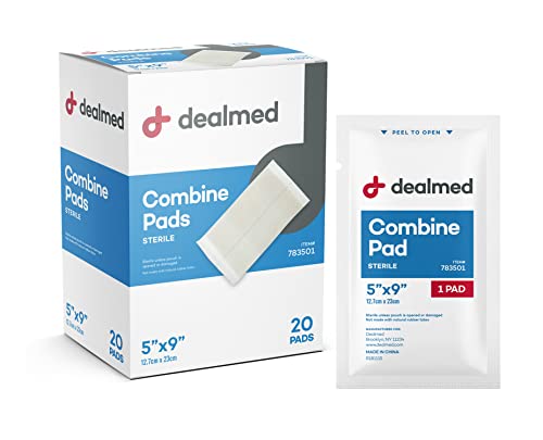 Dealmed Sterile Abdominal (ABD) Combine Pads, 5″ x 9″ Individually Wrapped Abdominal Pads, Disposable and Latex-Free ABD Pads, Wound Dressing for First Aid Kit and Medical Facilities (Box of 20)