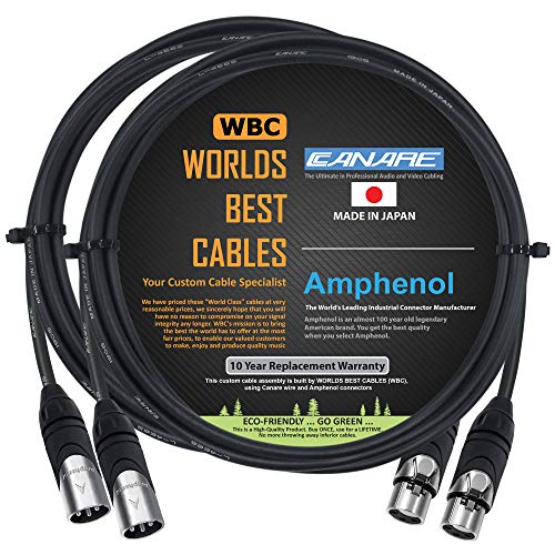 2 Units – 4 Foot – Canare L-4E6S, Star Quad Balanced Male to Female Microphone Cables with Amphenol AX3M & AX3F Silver XLR Connectors – Custom Made by WORLDS BEST CABLES