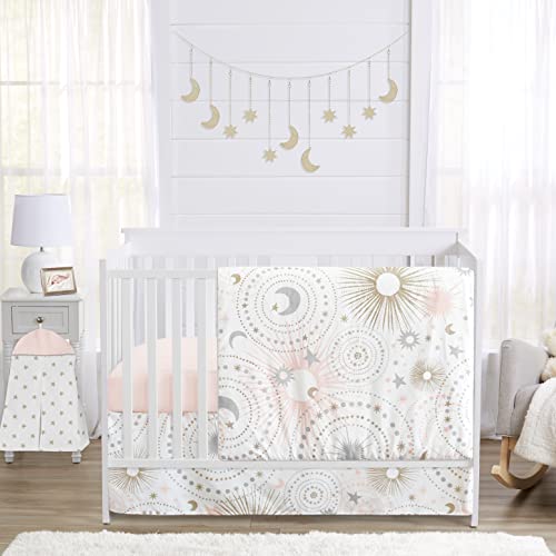 Sweet Jojo Designs 4 pc. Blush Pink, Gold, Grey and White Star and Moon Celestial Baby Girl Crib Bedding Set