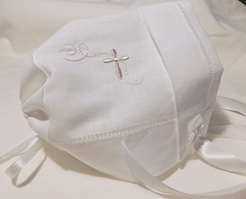 Integrity Designs Baby Linen Keepsake Cross Embroidered Handkerchief Christening/Baptism Bonnet and Gift Card with Envelope