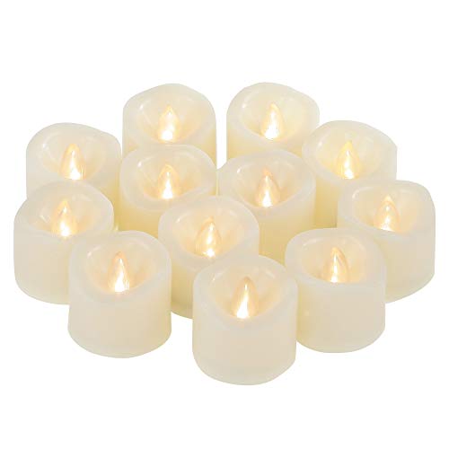 CANDLE CHOICE Battery Operated Flameless Tea Lights with Timer Realistic Flickering Long Lasting Fake Electric LED Tealight Candles for Wedding Halloween Christmas Decorations Batteries Incl. 12 PCS