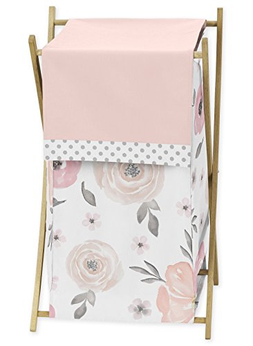 Blush Pink, Grey and White Baby Kid Clothes Laundry Hamper for Watercolor Floral Collection by Sweet Jojo Designs