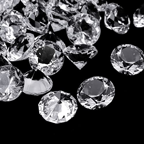 OUTUXED 300pcs 0.8″(20mm) Clear Diamonds Crystals Acrylic Gems Wedding Table Scattering Gemstones Christmas Party Decorations Bridal Shower Vase Fillers, 1.5 LB, with 1 Large Velvet Pouch