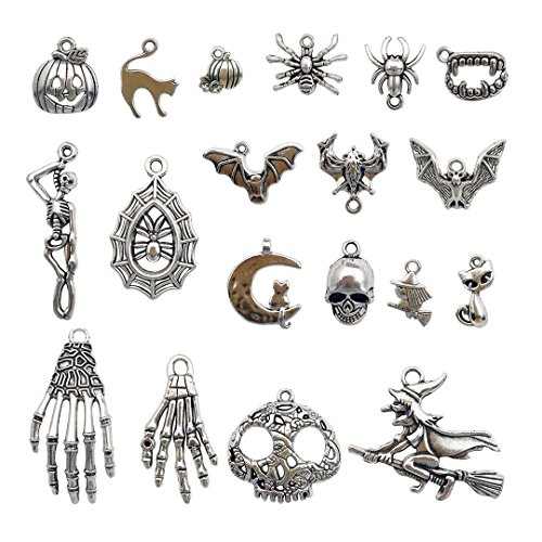 Halloween Charm-100g(about 55-60pcs) Antique Silver Halloween Collection Craft Supplies Charms Pendants for Crafting, Jewelry Findings Making Accessory For DIY Necklace Bracelet (M001)