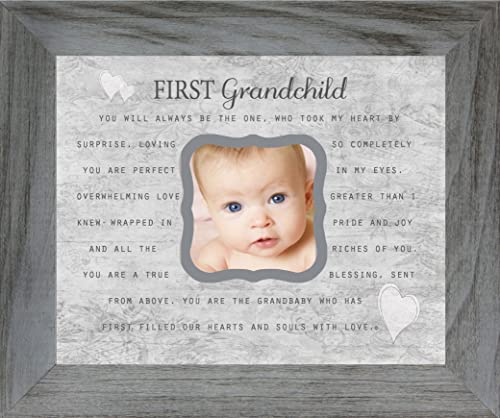 The Grandparent Gift Co. First Grandchild Poem 8 x 10 Inch Distressed Gray Picture Frame, Holds 3″ Photo