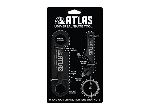 Atlas Universal Skate Tool with Screwdriver Black One Size, Includes: Keychain, Kingpin Wrench, Hardware Wrench, Bottle Opener, Axle Nut Wrench, Can Tool, Griptape Blade, Phillips Screwdriver