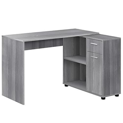 Monarch Specialties Workstation with Storage Shelves and Cabinet for Home & Office-Contemporary Style L Shaped Computer Desk, 46″ L, Grey