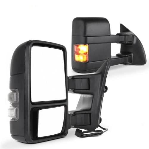 SCITOO Tow Mirrors fit for 1999-2016 for Ford for F250 for F350 for F450 for F550 Super Duty Pickup Manual LED Smoke Signals Lamps View Mirror Pair