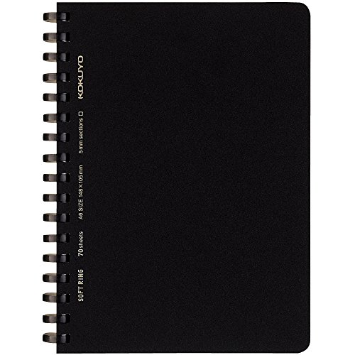 Kokuyo D Shaped Soft Ring Notebook, 5mm Grid Ruled, 70 Sheets, A6, Black, Japan Import (SU-SV457S5-D)