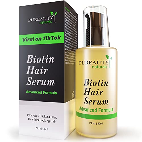 Biotin Hair Growth Serum – Biotin serum & Hair growth oil and hair serum – Topical hair growth product for thicker looking hair growth for women & men hair loss serum – Biotin oil by Pureauty Naturals