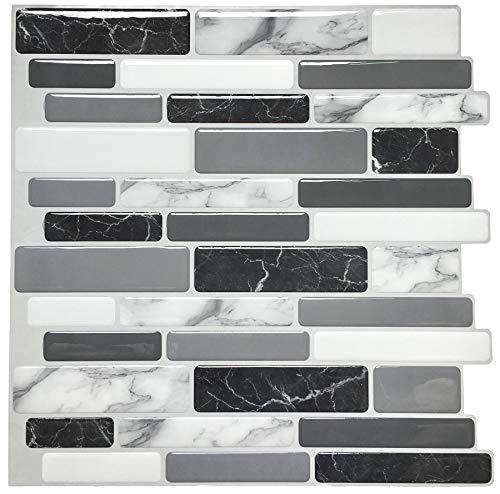 Art3d 12″x12″ Peel and Stick Backsplash Tile for Kitchen, Marble Grey (6-Sheet)