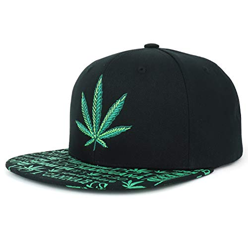 Trendy Apparel Shop Rasta Marijuana Leaf Weed 3D Embroidered Flat Bill Snapback Cap – Black Green