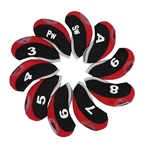 Golf Club Covers, 10 Pcs Neoprene Golf Club HeadCovers Iron Head Protect Cover Set (Color : Black+Red)