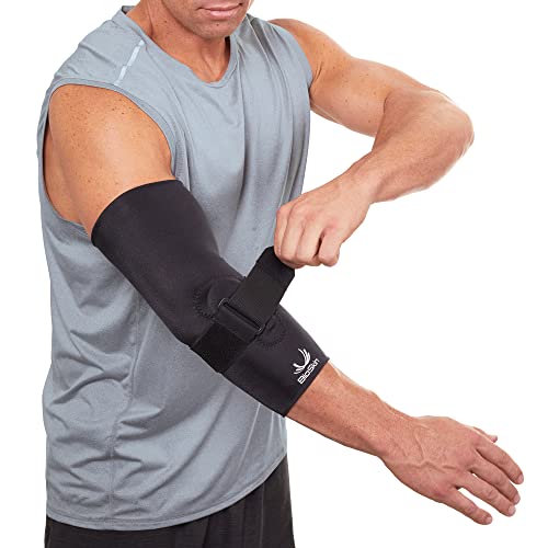 BIOSKIN Tennis Elbow Brace, Elbow Compression Sleeve with Support Strap and Gel Pad For Tennis and Golfer’s Elbow and Tendonitis, M