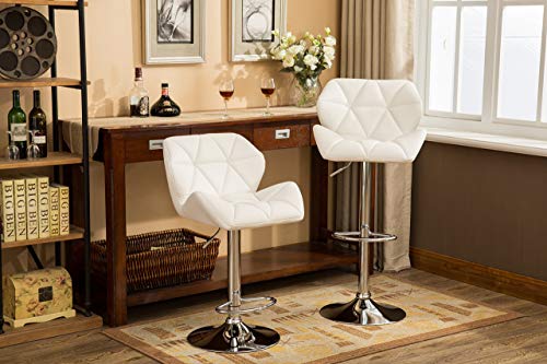 Roundhill Furniture Glasgow Contemporary Tufted Adjustable Height Hydraulic White Bar Stools, Set of 2