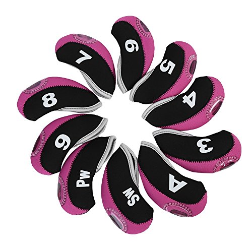 VGEBY 10 Pcs Neoprene Golf Club HeadCovers Iron Head Protect Cover Set (Color : Black+Rose Red) Pink Golf Club Covers