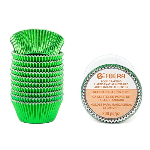 Gifbera Green Foil Standard Cupcake Liners Muffin Cups for Baking Holiday Party, 200-Count