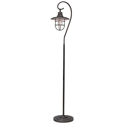 Kira Home Lantern 58″ Industrial Nautical Floor Lamp + 6W Bulb (Energy Efficient / Eco-Friendly), Hanging Shade Design + Cage, Brushed Pewter Finish