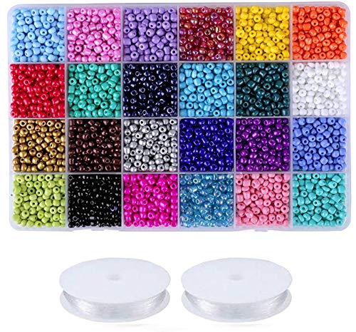 Efivs Arts 5200pcs Seed Beads 24 Colors 6/0 4mm Round Loose Pony Beads Waist Craft Beads Kit Rainbow Beads for Bracelets Jewely Making, DIY Crafting